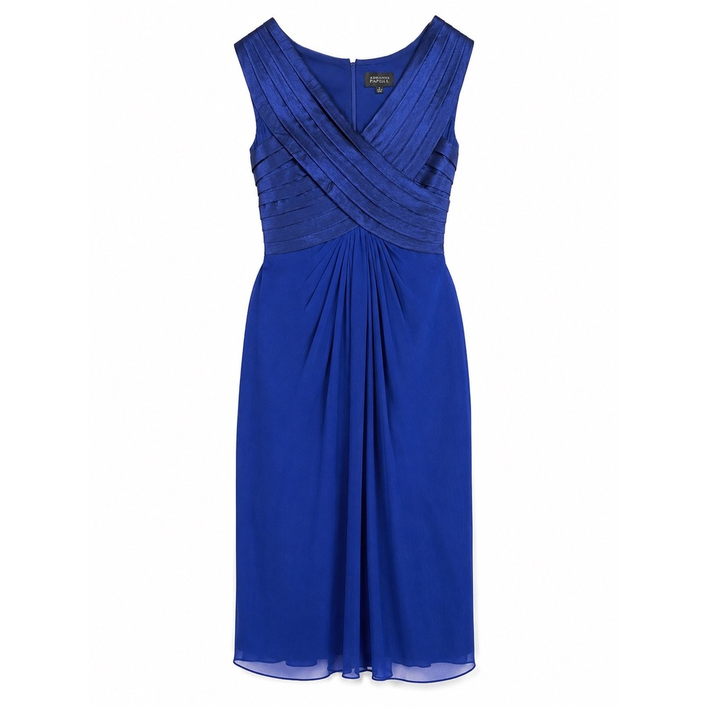 Adrianna Papell Womens Royal Blue Pleated Crossover V-Neck Cocktail Dress Size 6